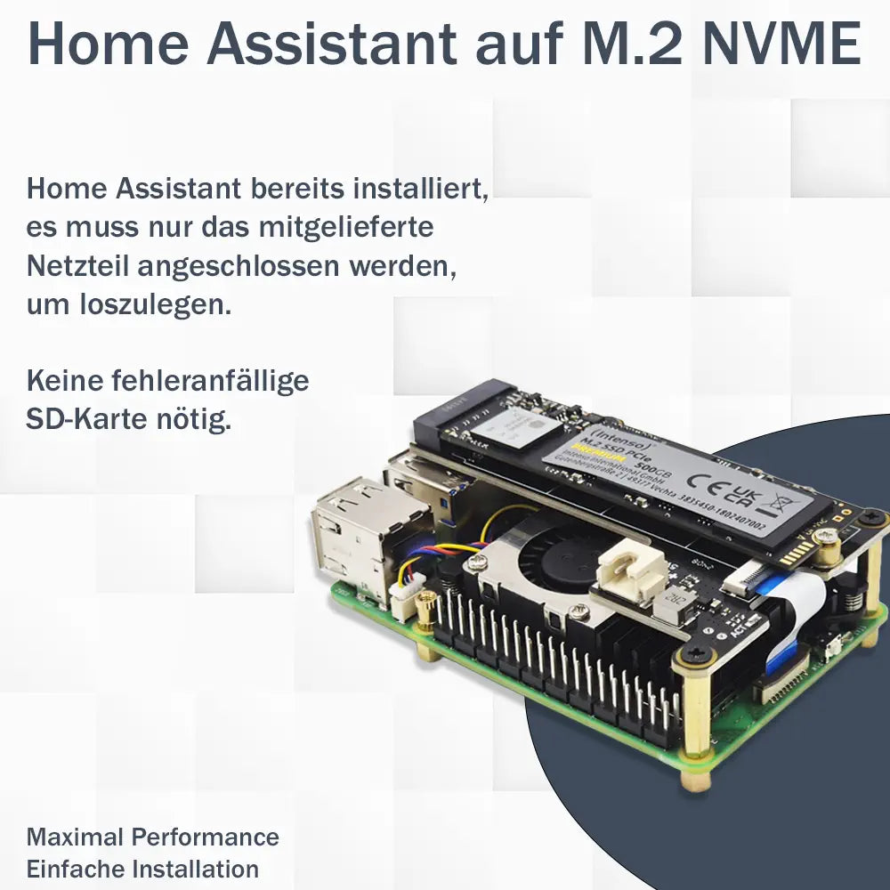 Home Assistant Smarthomezentrale | Raspberry Pi 5 | Air-Flow Metallgehäuse | SSD | Home Assistant OS