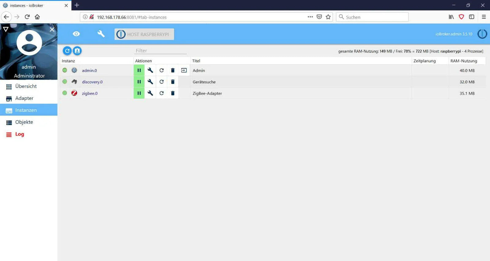 Smarthomezentrale ioBroker Raspberry Pi 5 auf 64GB SD-Karte