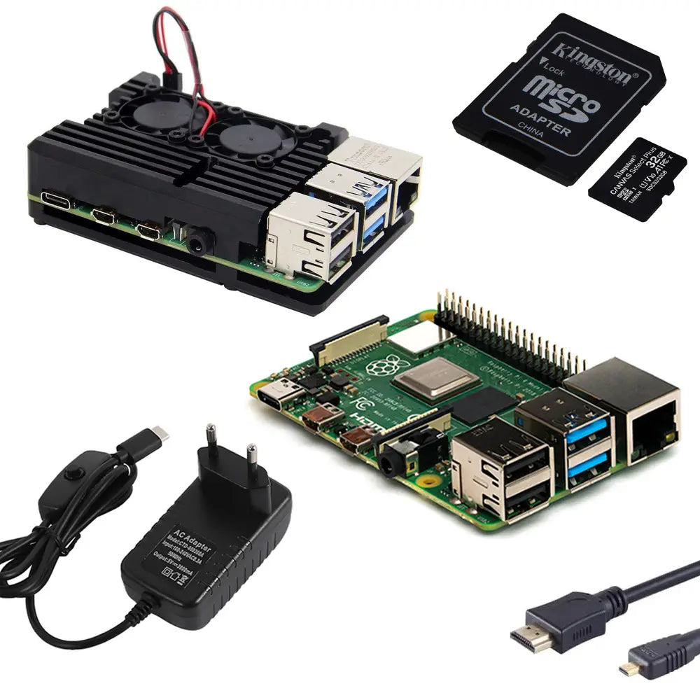 Raspberry Pi 4 Model B Desktop-Starter-Kit (32 GB) Armor Gehäuse mit Lüfter