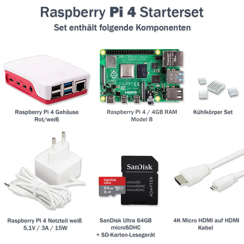 Raspberry Pi 4 Model B Desktop Starter Kit (32GB, Red/White)