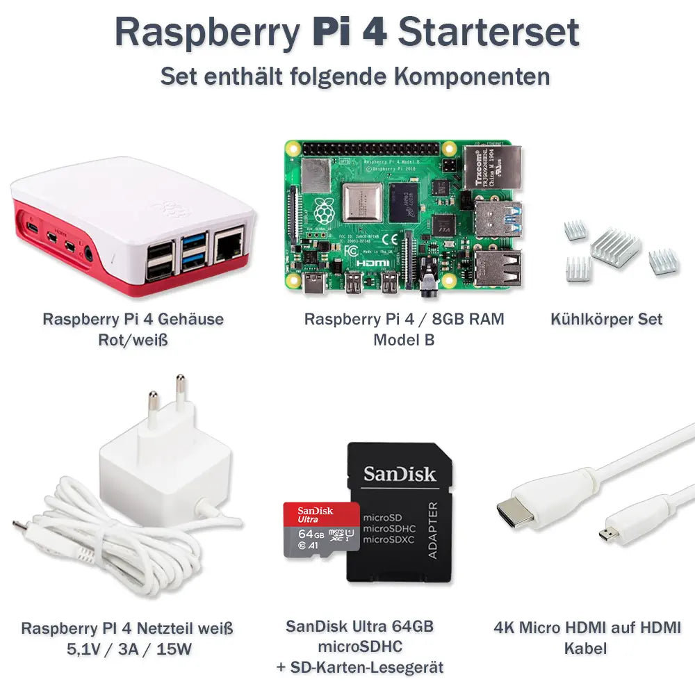 Raspberry Pi 4 Model B Desktop Starter Kit (32GB, Red/White)