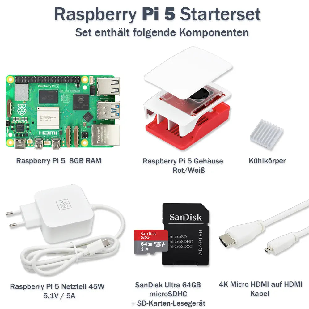 Raspberry Pi 5 Desktop-Starter-Kit Rot/Weiß